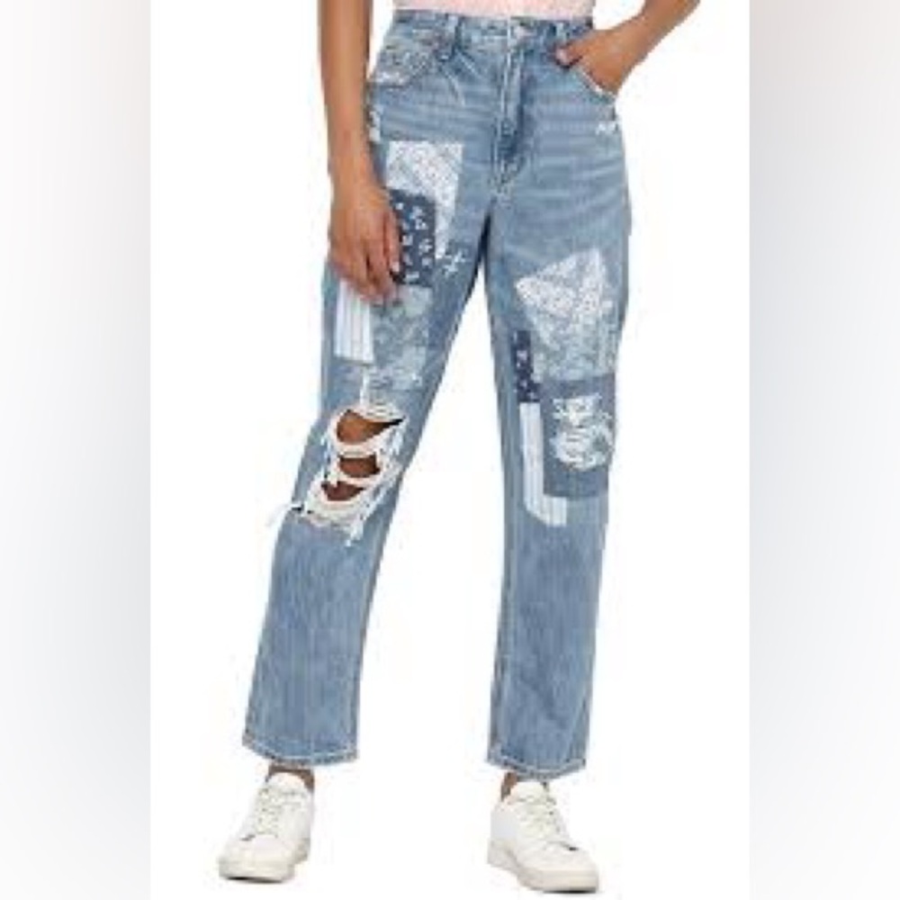 American Eagle Distressed Patchwork Mom Jeans
